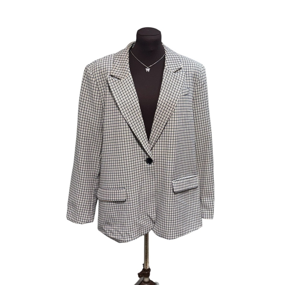 NWT Vince Camuto Women’s Plaid Blazer Jacket Fully Lined 1 Button Sz XL Business